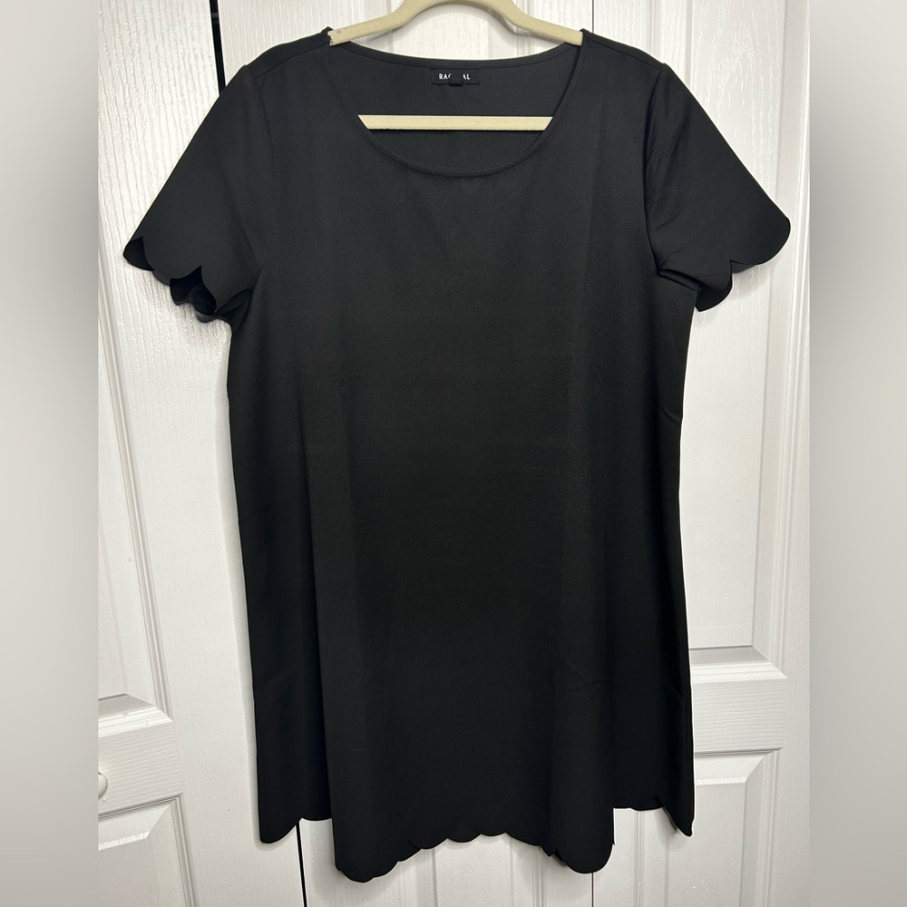 Racheal Women’s Black Scallop Short Sleeve Mini Dress Size 1XL Cocktail Plus